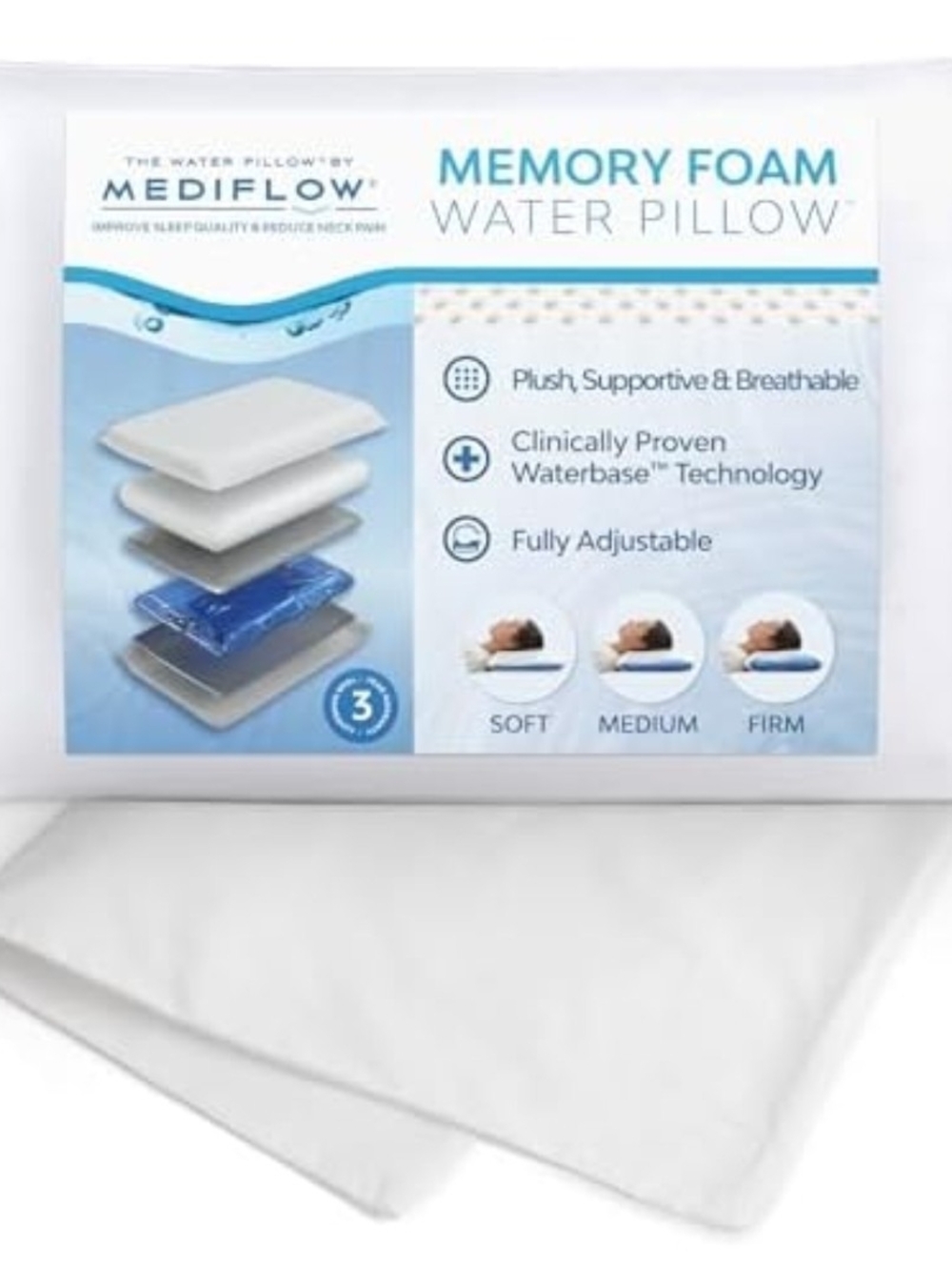 Mediflow Memory Foam Water Pillow Cotton Pillowcase Neck Support Adjustable